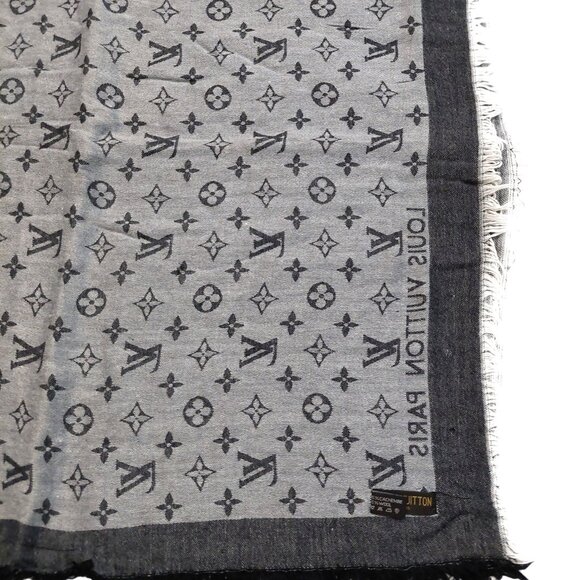 LOUIS VUITTON LV Monogram Charcoal Gray & Heather Gray Scarf Shawl Wrap - Picture 7 of 16